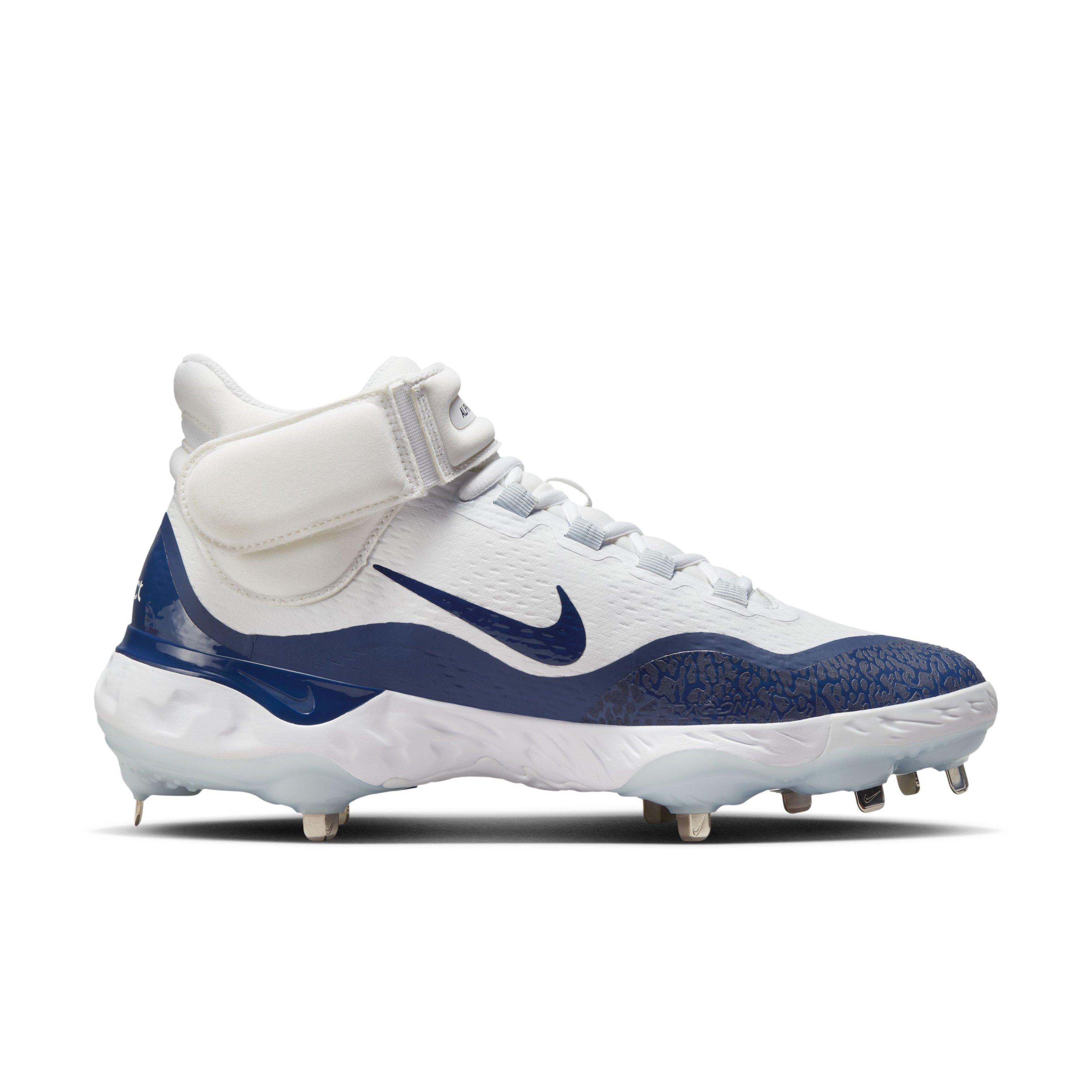 Nike Alpha Huarache Elite 4 Mid White Midnight Navy Pure Platinum Blue Tint Men s Baseball Cleat Hibbett